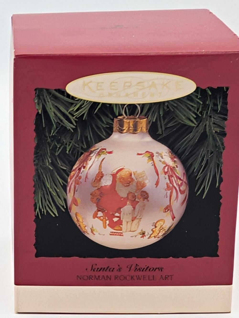 Hallmark Keepsake SANTA'S VISITORS Christmas Ornament Norman Rockwell Glass Ball